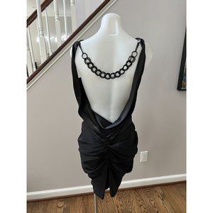 BLACK HALO Blake Draped Chain Detail Open Back Silk Cocktail Dress Black Size 4